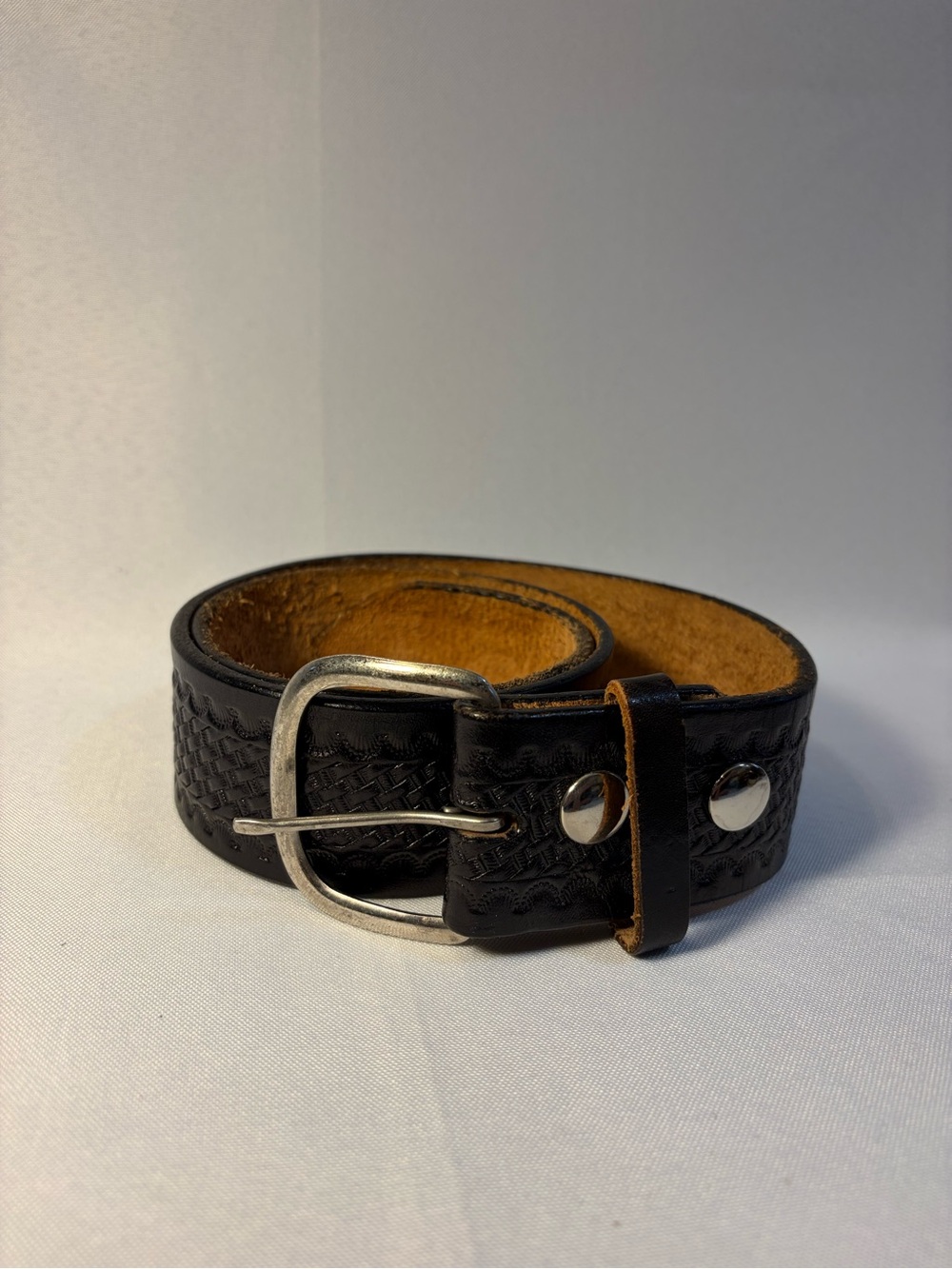 Women's Black Leather Belt with Silver Buckle